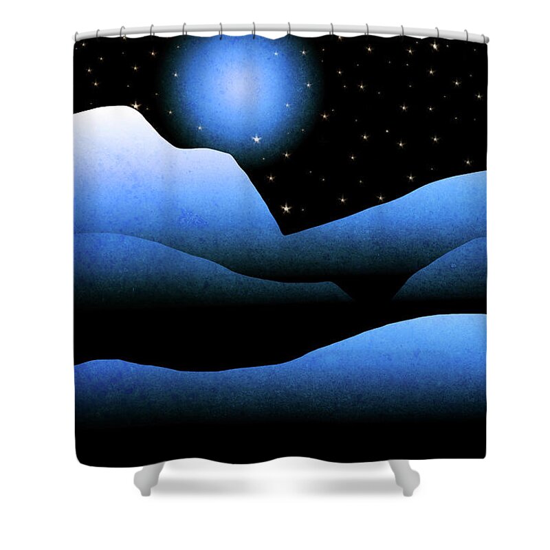Mountain Shower Curtain featuring the mixed media Blue Moon Mountain Landscape Art by Christina Rollo