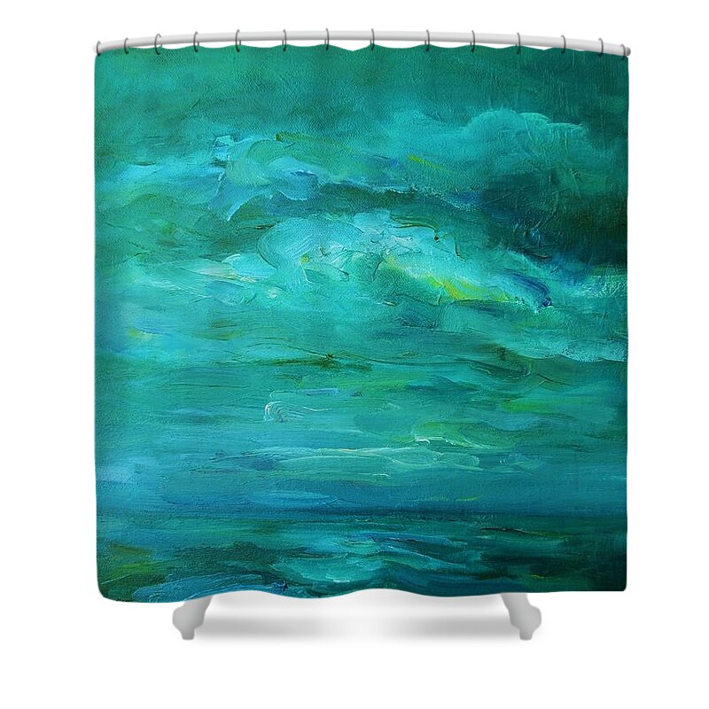 Painting Shower Curtain featuring the painting Blue Mystery by Mary Wolf