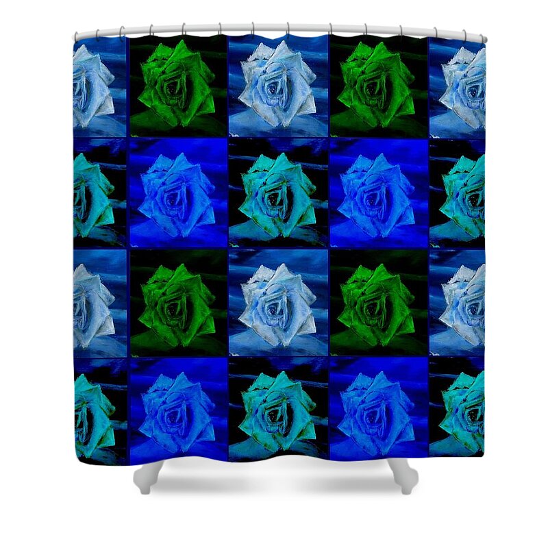 Roses Shower Curtain featuring the digital art Blue n Green Rose Pattern by Deborah D Russo