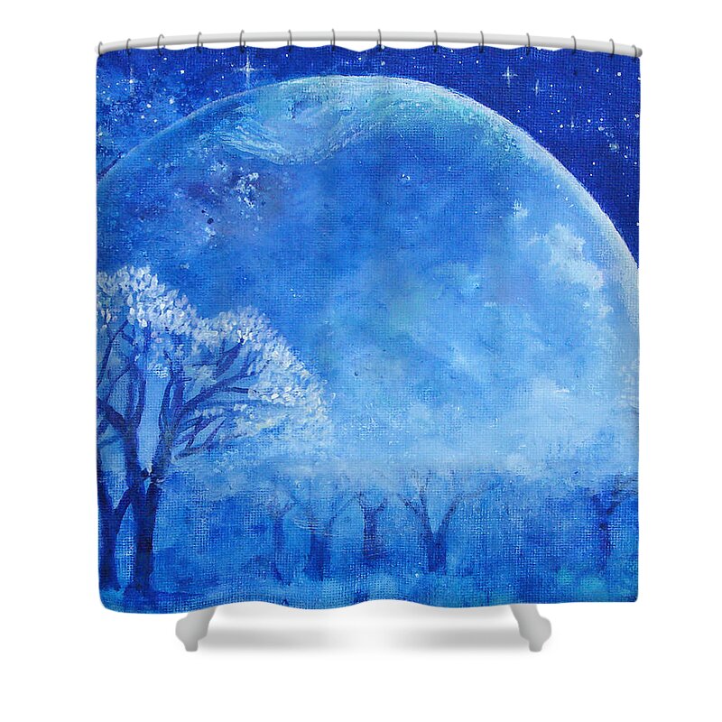 Blue Shower Curtain featuring the painting Blue Night Moon by Ashleigh Dyan Bayer