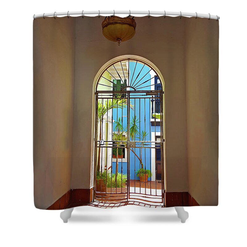 Open Patio Shower Curtain featuring the photograph Blue Patio by Guillermo Rodriguez
