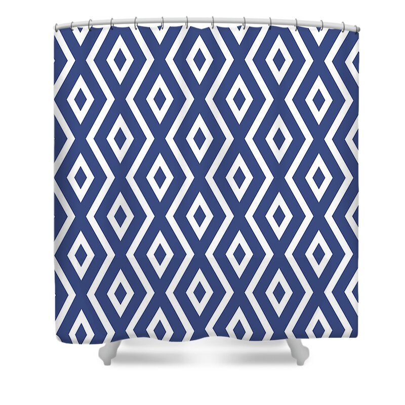 Blue And White Shower Curtain featuring the mixed media Blue Pattern by Christina Rollo
