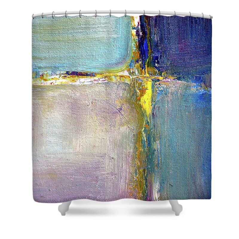 Large Blue Abstract Painting Shower Curtain featuring the painting Blue Quarters by Nancy Merkle