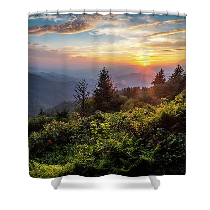 Outdoors Shower Curtain featuring the photograph Blue Ridge Parkway NC Summer Sunset Scenic by Robert Stephens