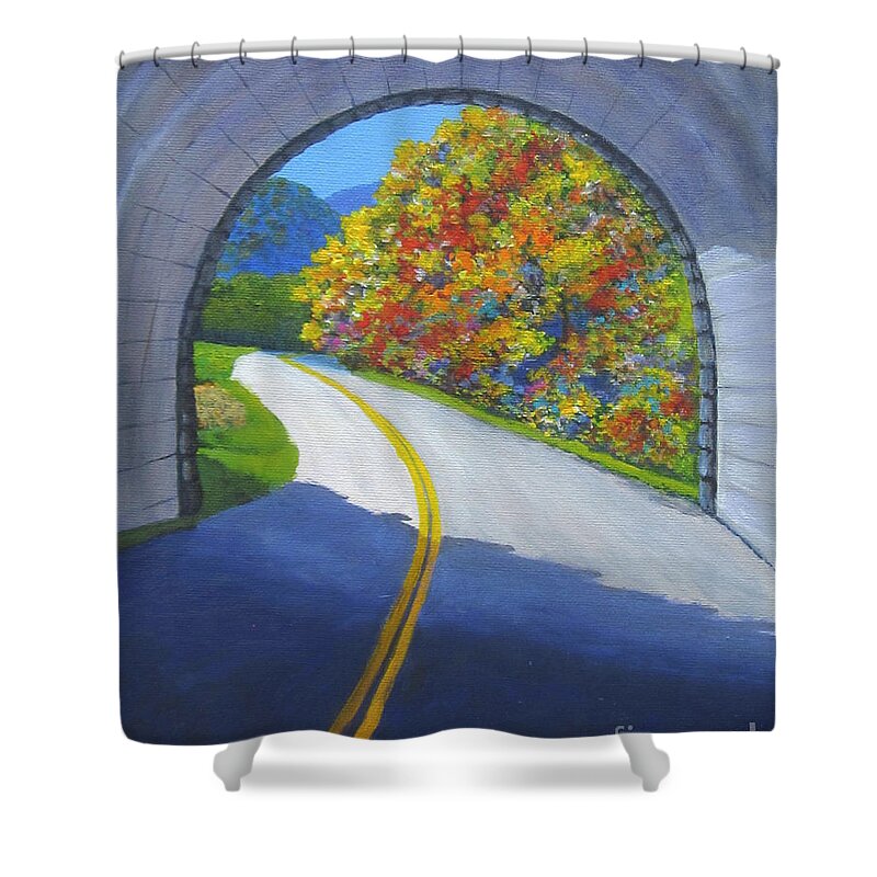 Tunnel Shower Curtain featuring the painting Blue Ridge Tunnel by Anne Marie Brown