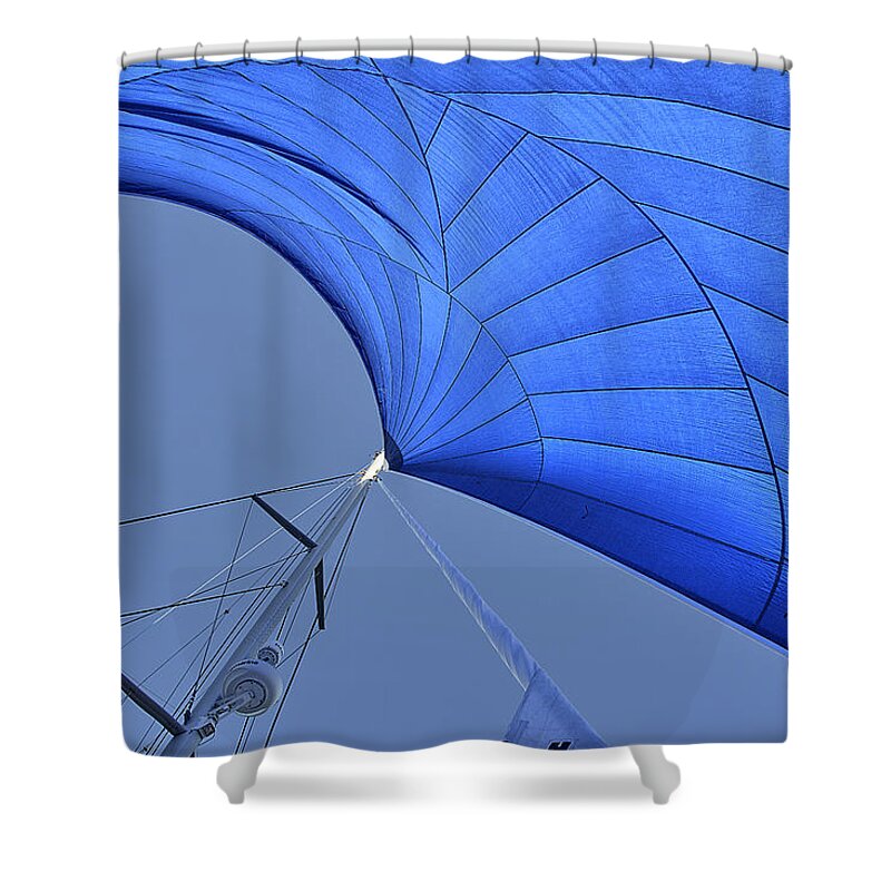 Blue Shower Curtain featuring the photograph Blue sail by Andrei SKY