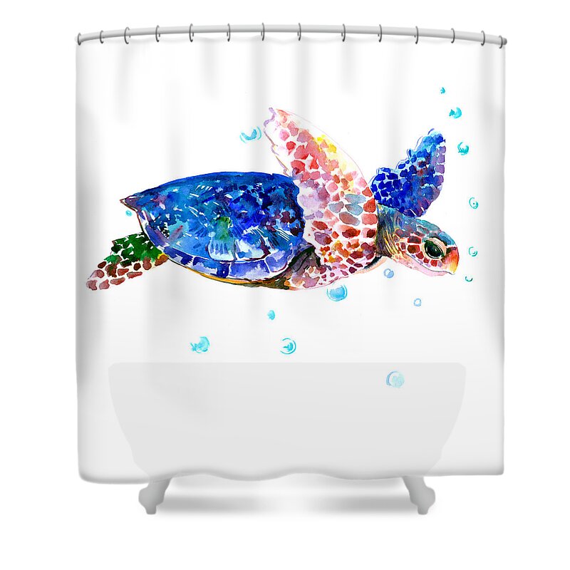 Sea Turtle Shower Curtain featuring the painting Blue Sea Turtle by Suren Nersisyan
