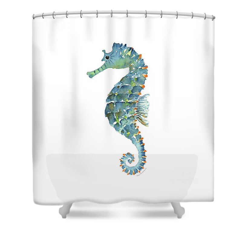 Beach House Shower Curtain featuring the painting Blue Seahorse by Amy Kirkpatrick