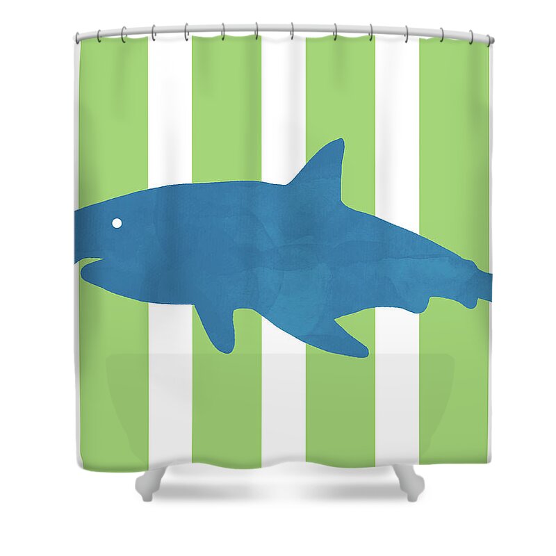 Blue Shark 1- Art by Linda Woods Shower Curtain for Sale by Linda Woods