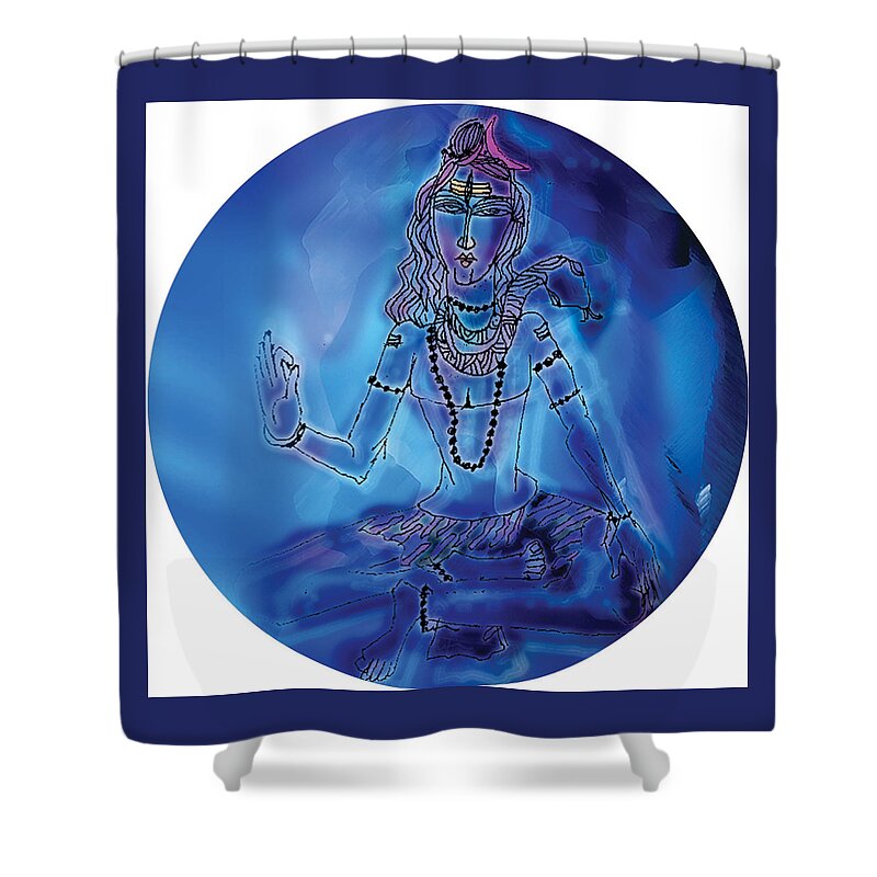 Himalaya Shower Curtain featuring the painting Blue Shiva by Guruji Aruneshvar Paris Art Curator Katrin Suter