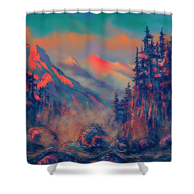 Mountains Shower Curtain featuring the painting Blue Silence by Vit Nasonov