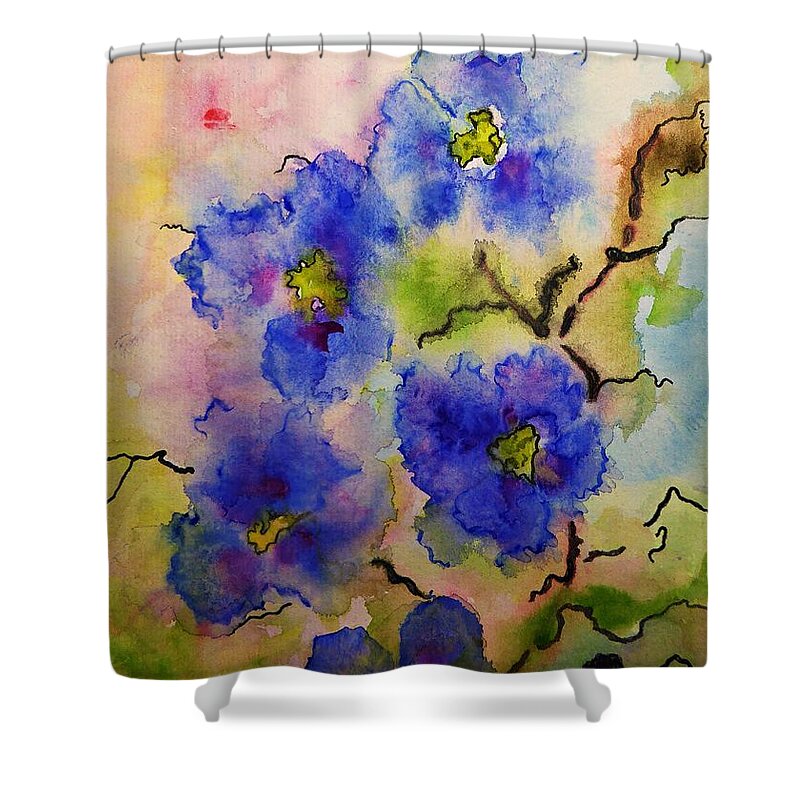 Flowers Shower Curtain featuring the painting Blue Spring Flowers Watercolor by Amalia Suruceanu