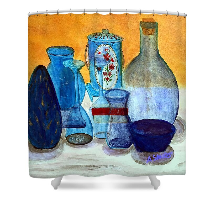 Blue Shower Curtain featuring the painting Blue still life by Anne Sands