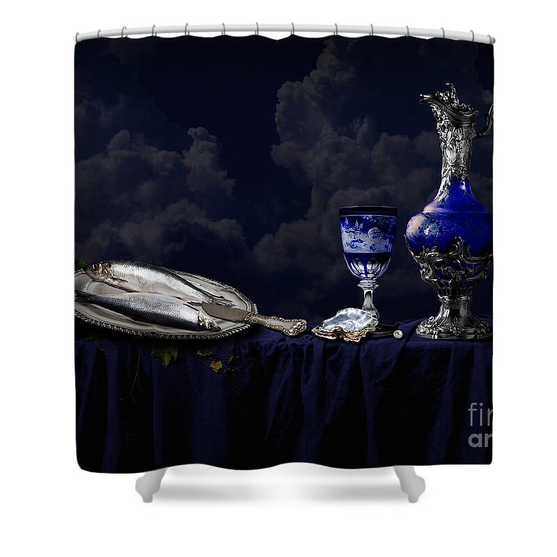 Still Life Shower Curtain featuring the digital art Still life in blue by Alexa Szlavics