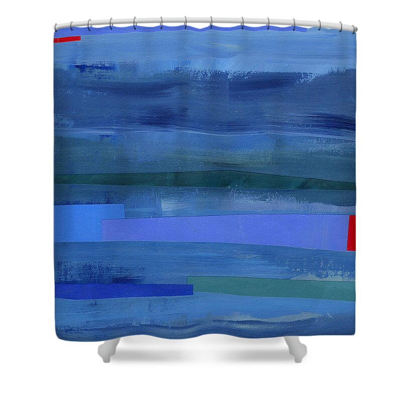 Abstract Art Shower Curtain featuring the painting Blue Stripes 1 by Jane Davies