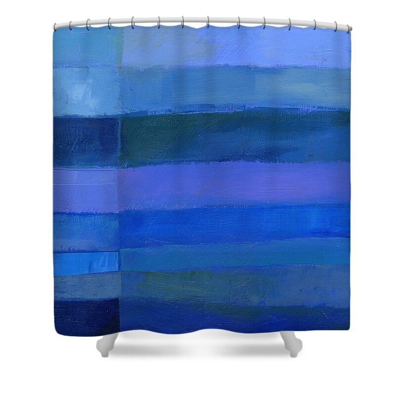 Abstract Art Shower Curtain featuring the painting Blue Stripes 2 by Jane Davies