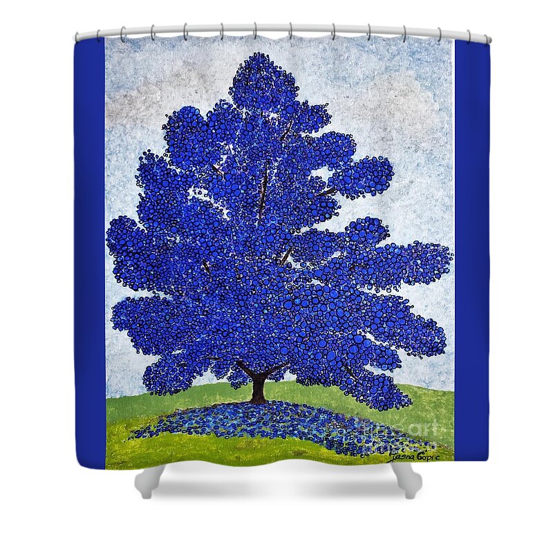 Tree Shower Curtain featuring the painting Blue Tree by Jasna Gopic by Jasna Gopic
