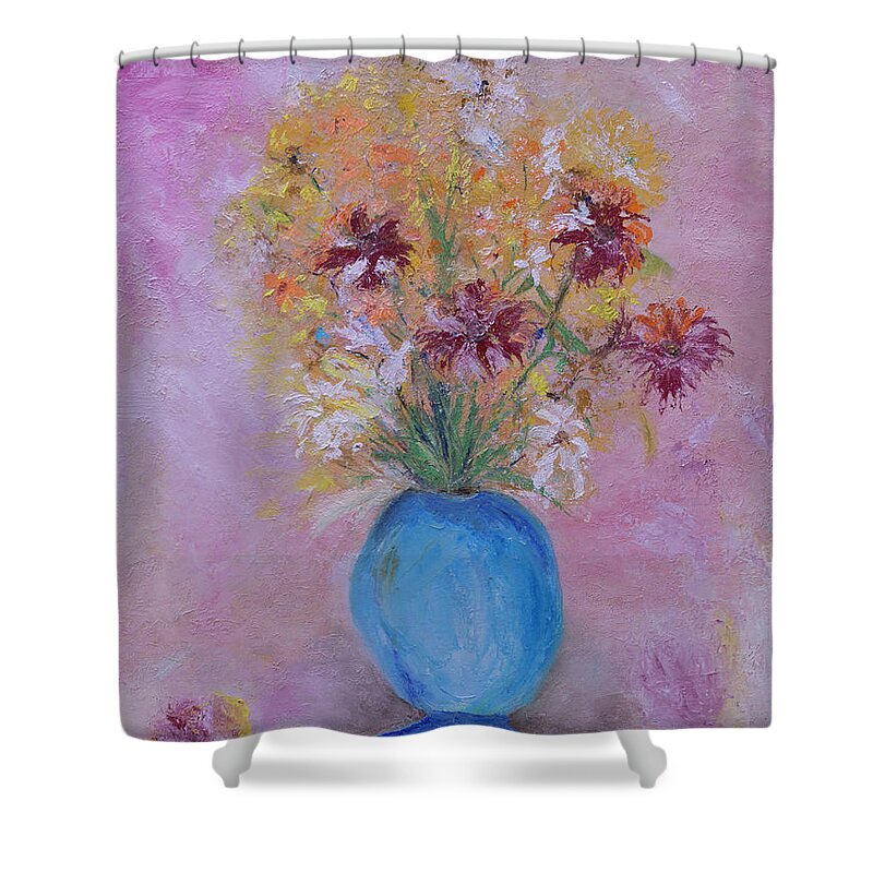 Impressionistist Shower Curtain featuring the painting Blue Vase by Kathy Knopp