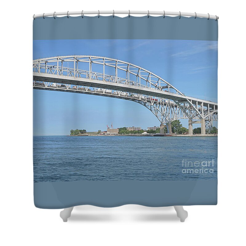 Bridge Shower Curtain featuring the photograph Blue Water Bridge from Canada by Ann Horn