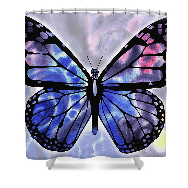 Blue Watercolor Butterfly Shower Curtain featuring the painting Blue Watercolor Butterfly by Irina Sztukowski