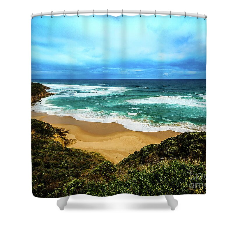 Beach Shower Curtain featuring the photograph Blue Wave Beach by Perry Webster
