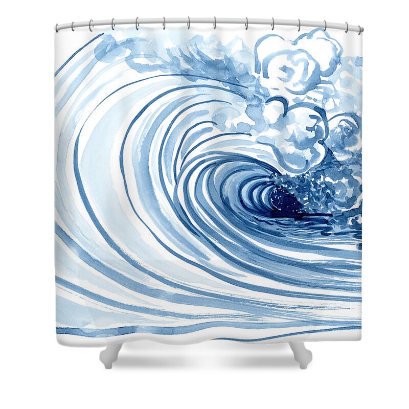 Modern Shower Curtain featuring the painting Blue Wave Modern Loose Curling Wave by Audrey Jeanne Roberts