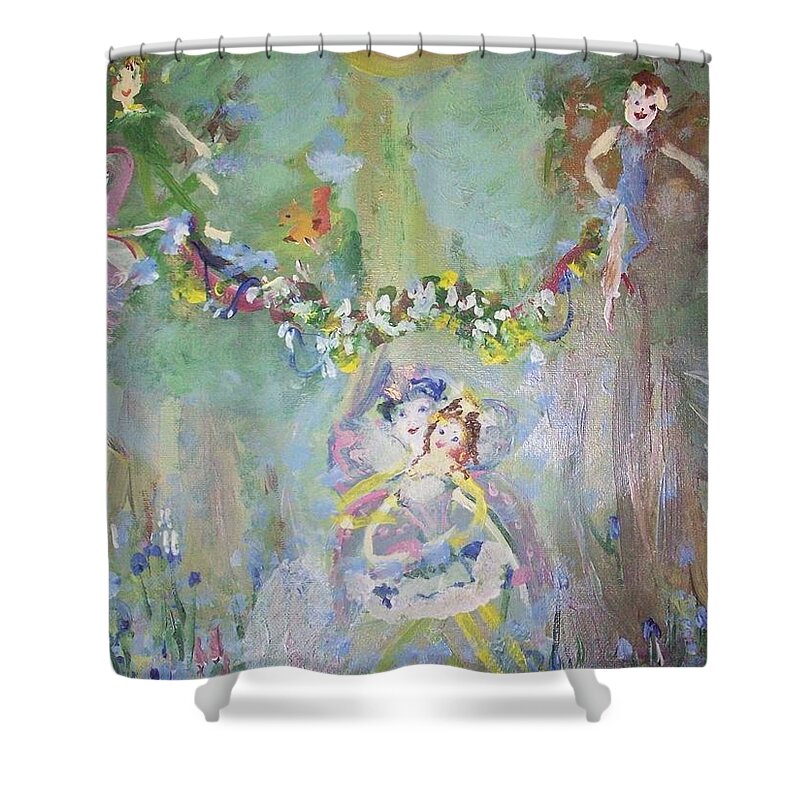 Bluebell Shower Curtain featuring the painting Bluebell Fairies by Judith Desrosiers