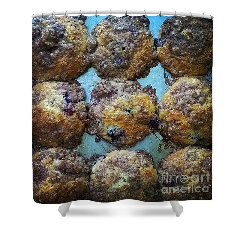 Food Shower Curtain featuring the photograph Blueberry muffins by Kari Myres