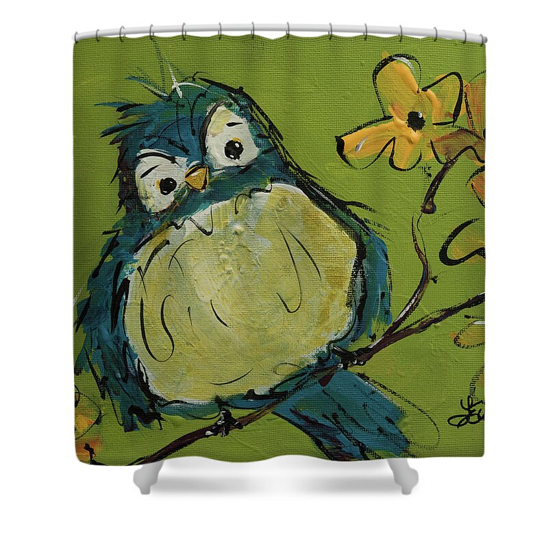 Bird Shower Curtain featuring the painting Bluebird of Happiness by Terri Einer