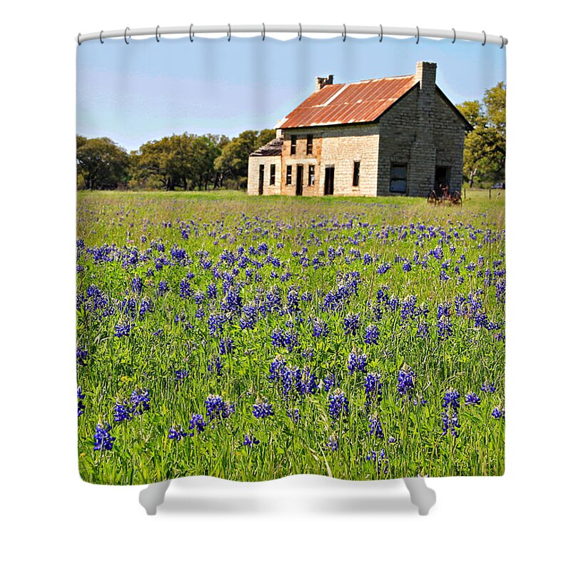 Landscape Shower Curtain featuring the photograph Bluebonnet Field by Matalyn Gardner