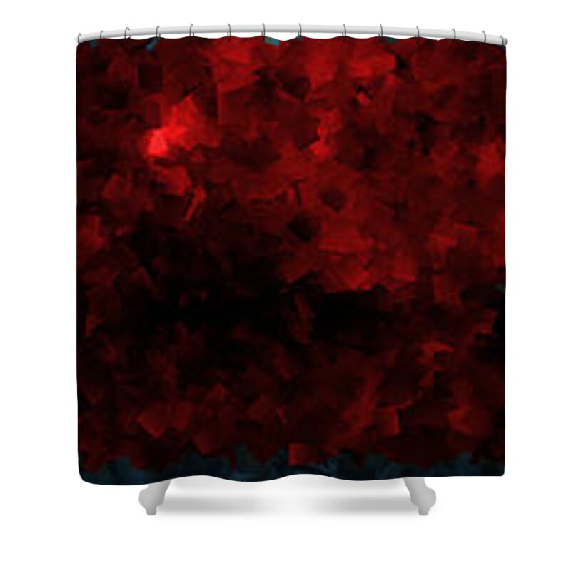 Abstract Shower Curtain featuring the digital art Vertical Blues and Red Strata - Abstract Tiles No. 16.0114 by Jason Freedman