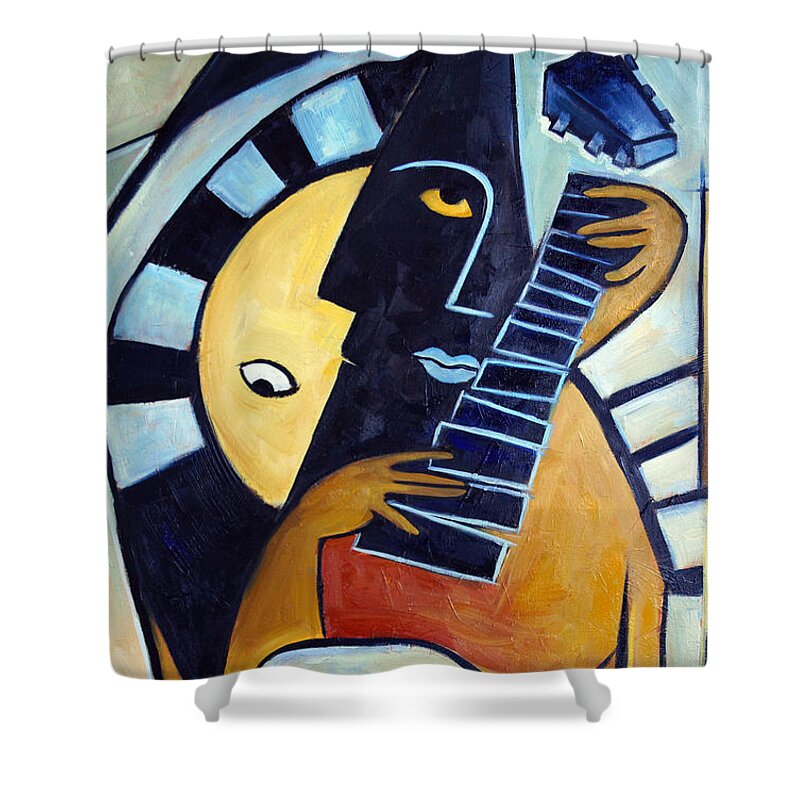 Oil Shower Curtain featuring the painting Blues Guitar by Valerie Vescovi