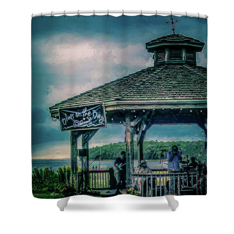Ellison Bay Shower Curtain featuring the photograph Blues on the Bay by Terry Ann Morris