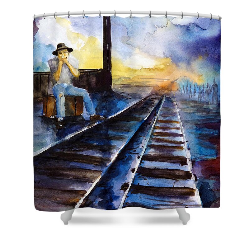 Blues Art Shower Curtain featuring the painting Blues on the Other Side by Don Seib