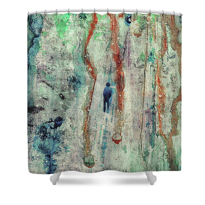 Abstract Shower Curtain featuring the painting Standing In The Rain - Large Abstract Urban Style Painting by Modern Abstract