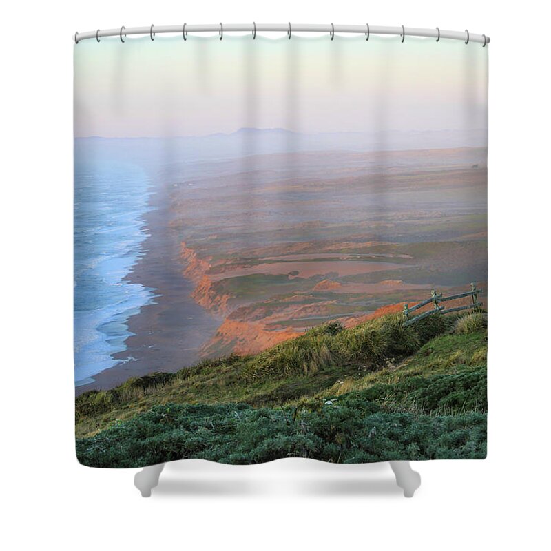 Bluffs And South Beach Shower Curtain featuring the photograph Bluffs and South Beach Point Reyes by Bonnie Follett