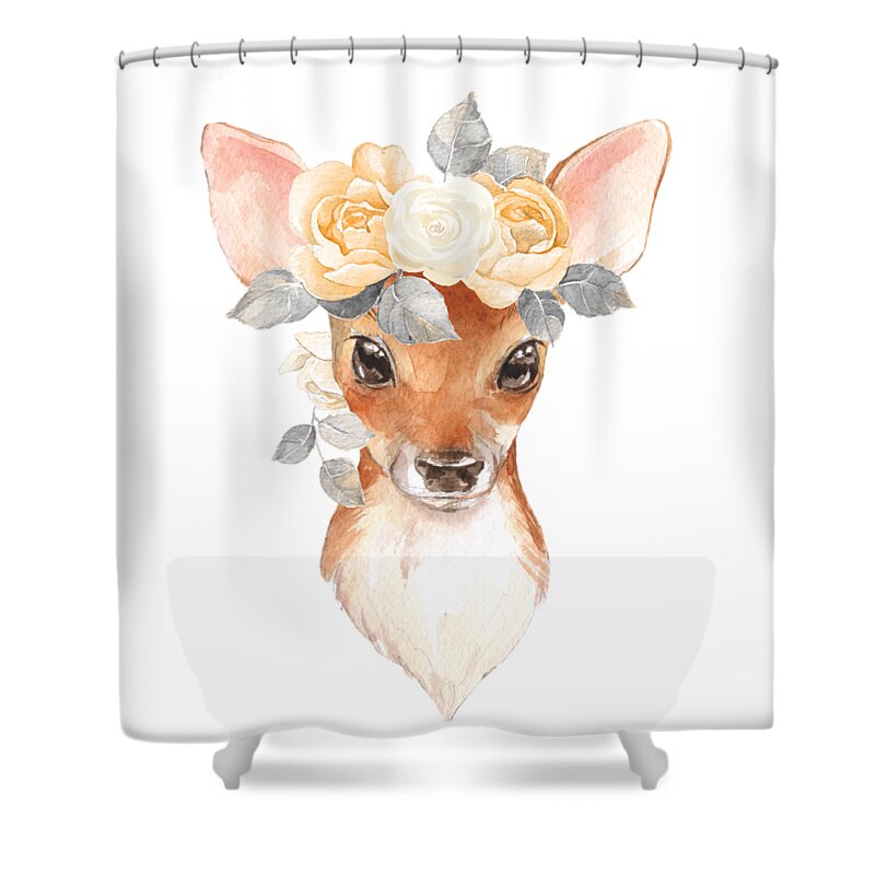 Deer Shower Curtain featuring the digital art Blush Floral Deer by Pink Forest Cafe