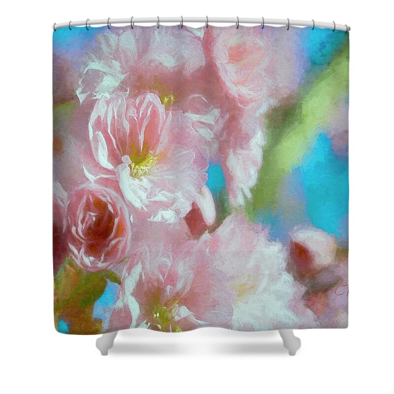 Pink Florals Shower Curtain featuring the digital art Blushed by the Sun by Colleen Taylor
