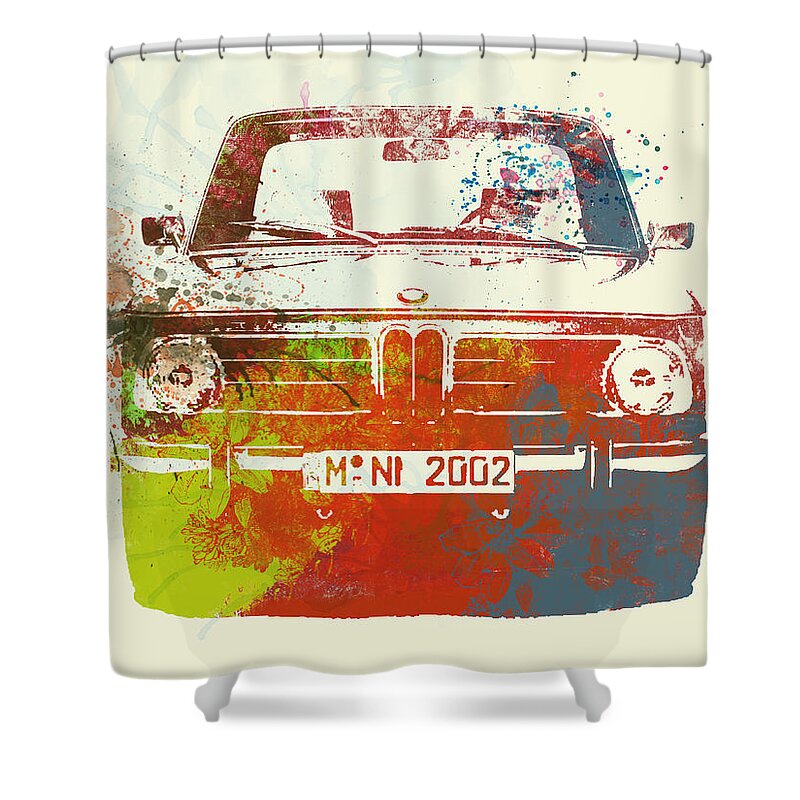 Bmw 2002 Shower Curtain featuring the painting BMW 2002 Front Watercolor 2 by Naxart Studio