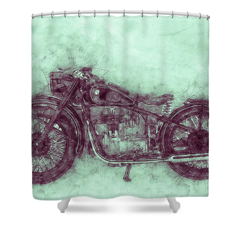 Bmw R32 Shower Curtain featuring the mixed media BMW R32 - 1919 - Motorcycle Poster 3 - Automotive Art by Studio Grafiikka