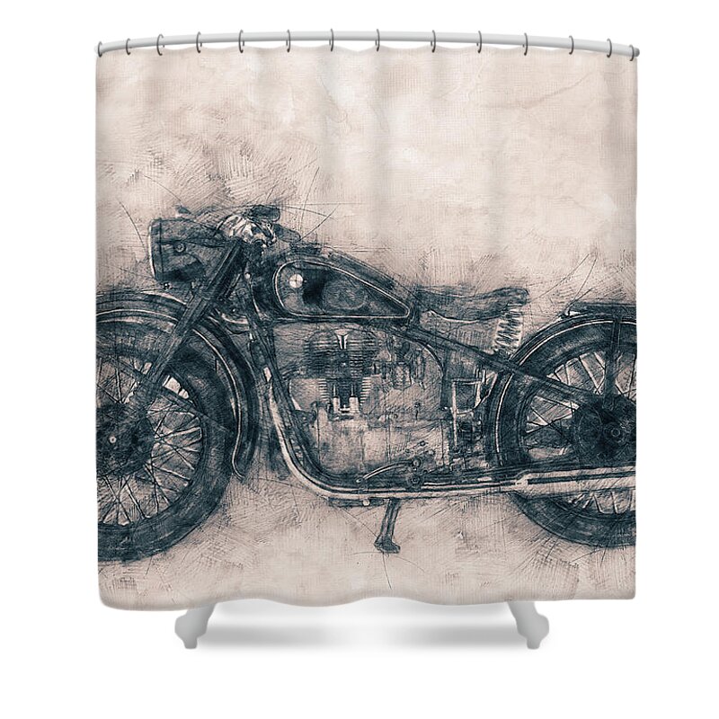 Bmw R32 Shower Curtain featuring the mixed media BMW R32 - 1919 - Motorcycle Poster - Automotive Art by Studio Grafiikka