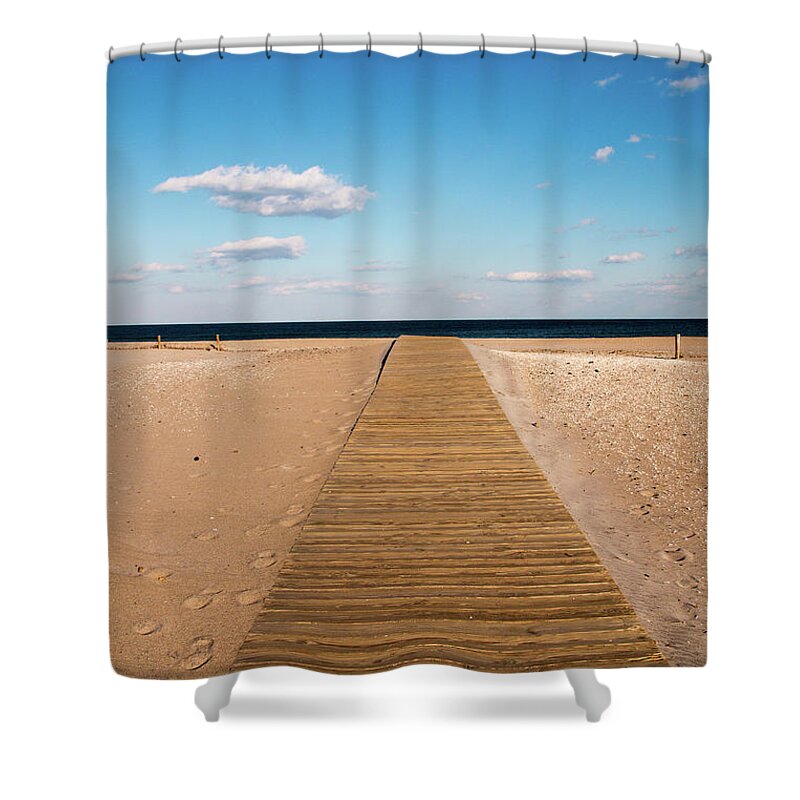 Assateague Island Shower Curtain featuring the photograph Boardwalk to the Ocean by Kristia Adams
