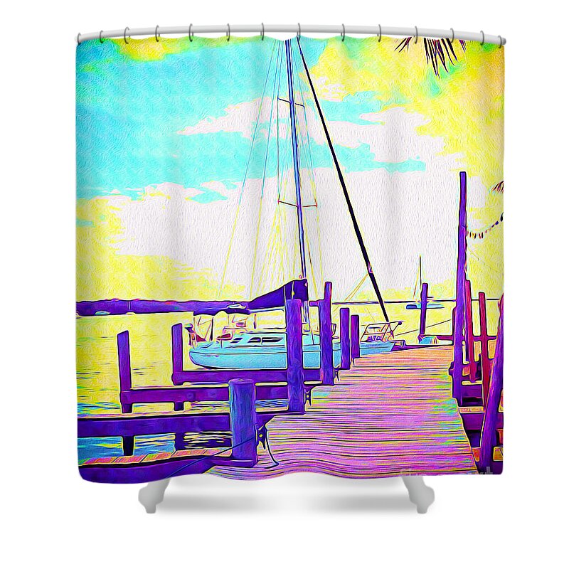 Florida Shower Curtain featuring the painting Boat at Sunset II by Chris Andruskiewicz