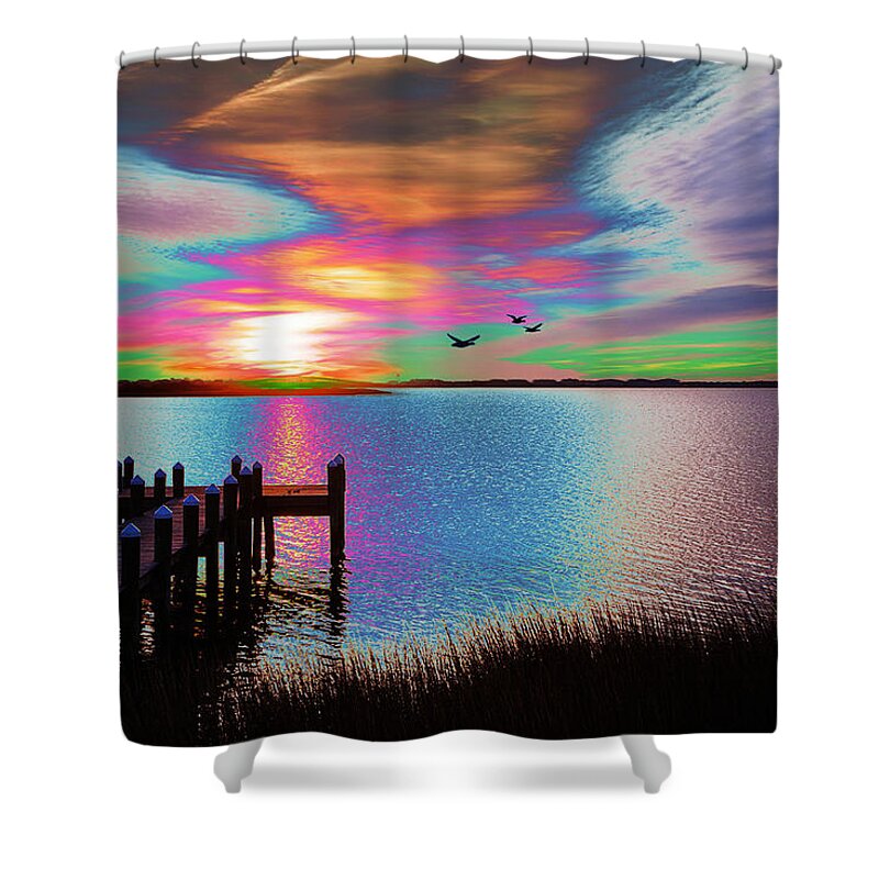 Water Shower Curtain featuring the digital art Boat Dock 2 by Gregory Murray