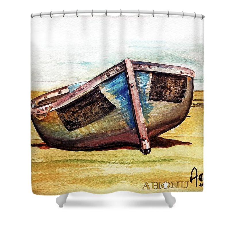 Boat Shower Curtain featuring the painting Boat on Beach by AHONU Aingeal Rose