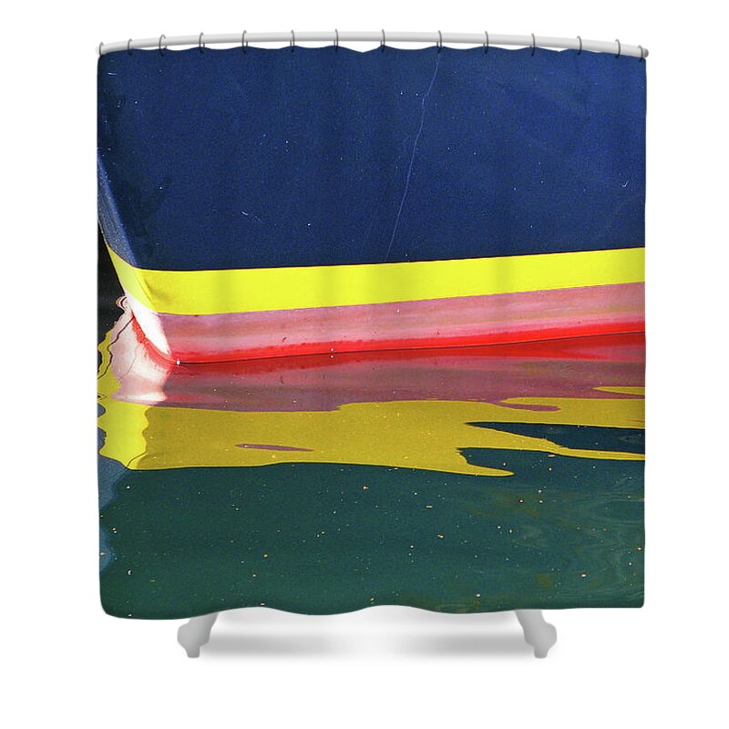 Blue Shower Curtain featuring the photograph Boat Reflection by Ted Keller