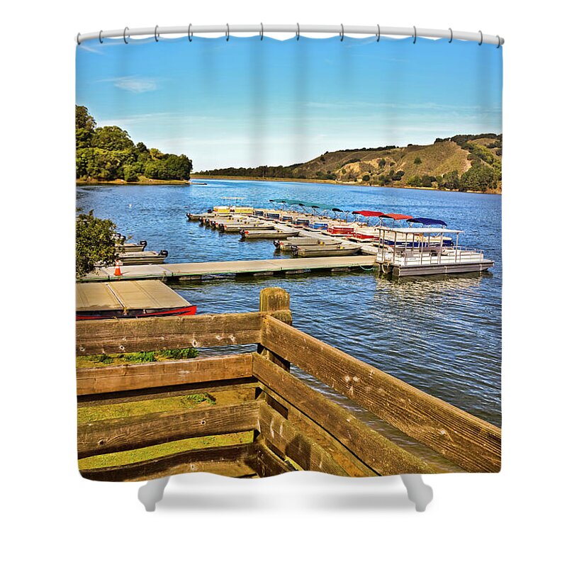 San-pablo-dam Shower Curtain featuring the photograph Boat Rentals San Pablo Reservoir 2 by Joyce Dickens