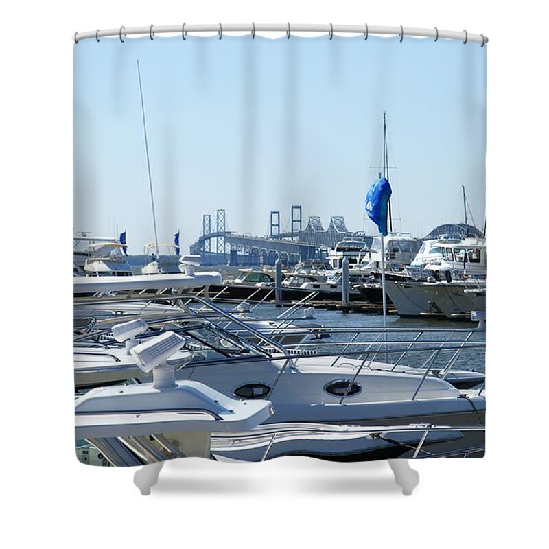 Chesapeake Bay Bridge Shower Curtain featuring the photograph Boat Show on the Bay by Charles Kraus