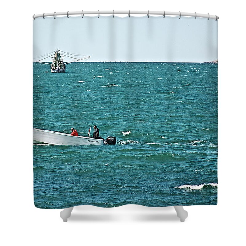 Boats And Rocky Point From The Malecon In Puerto Penasco In Sonora Shower Curtain featuring the photograph Boats and Rocky Point from Malecon in Puerto Penasco in Sonora- Mexico by Ruth Hager