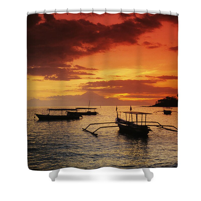 Boat Shower Curtain featuring the photograph Boats at Senggigi by Gloria & Richard Maschmeyer - Printscapes